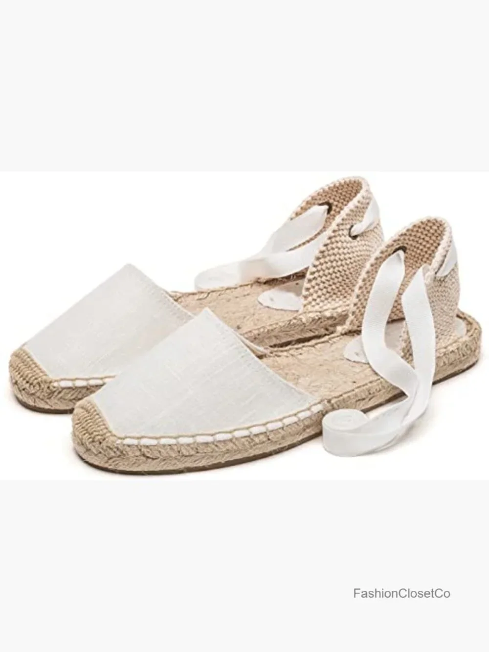 Classic Lace Up Ankle Wrap Espadrille Flat Sandals Closed Toe Canvas